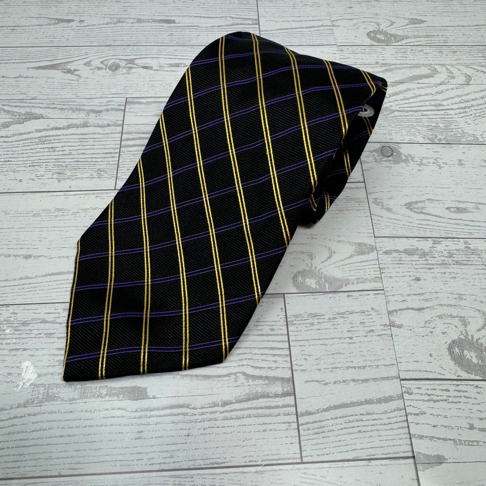 Ralph Lauren Lauren Necktie Black Gold Purple‎ Stripe Silk Blend Men Formal